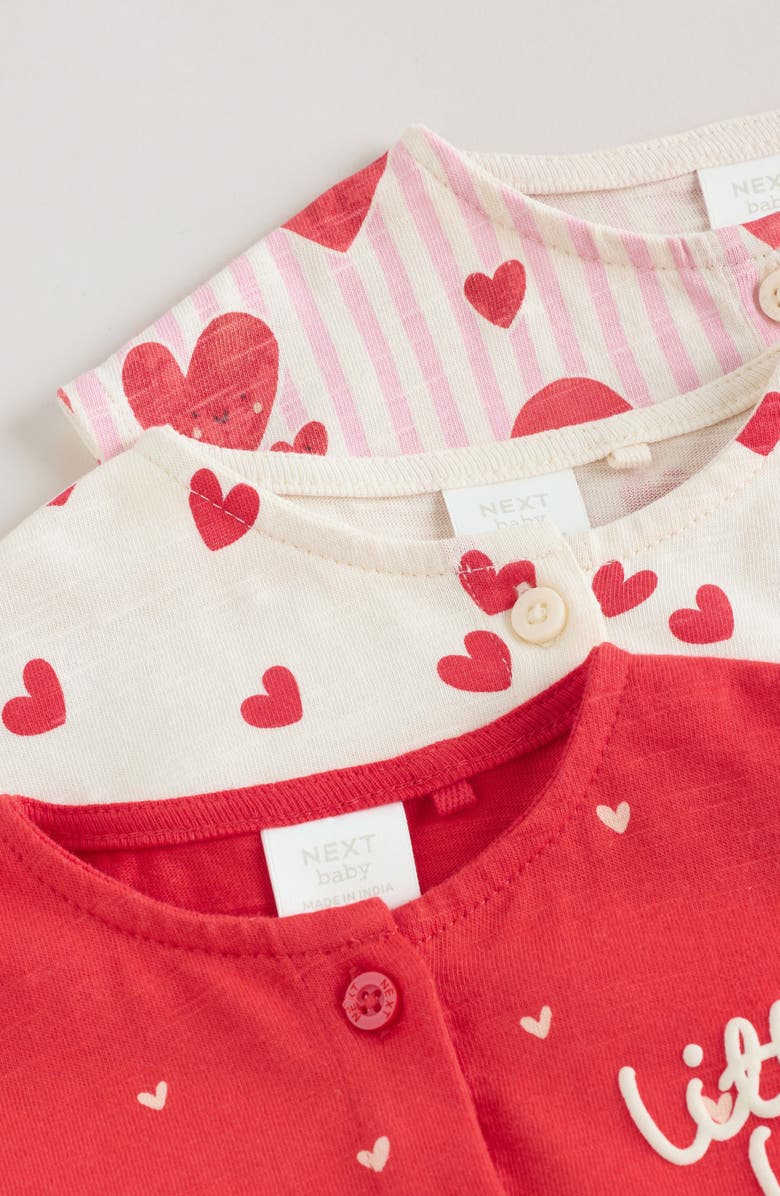 NEXT 3-Pack Cotton Heart Rompers, Alternate, color, Red