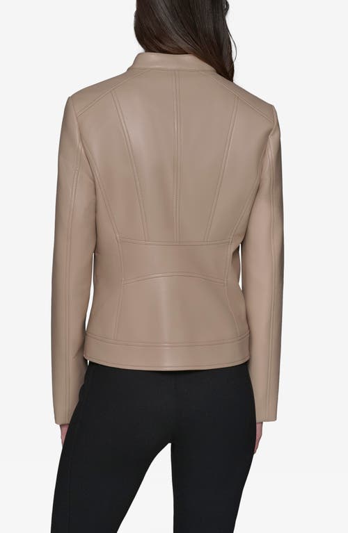 KARL LAGERFELD KARL LAGERFELD PARIS WATER RESISTANT CHEVRON DETAIL FAUX LEATHER JACKET