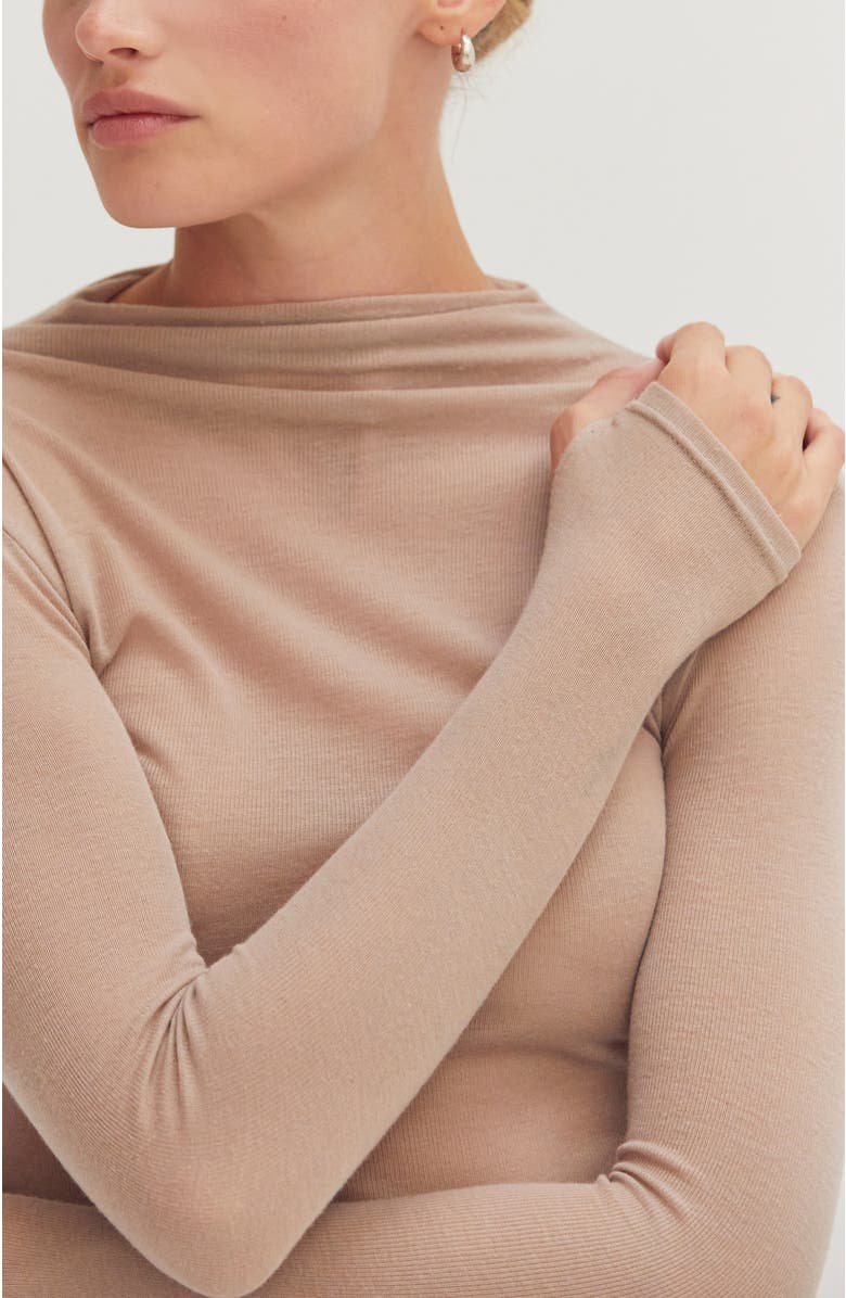 CRESCENT Mock Neck Semi Sheer Knit Top, Alternate, color, Taupe