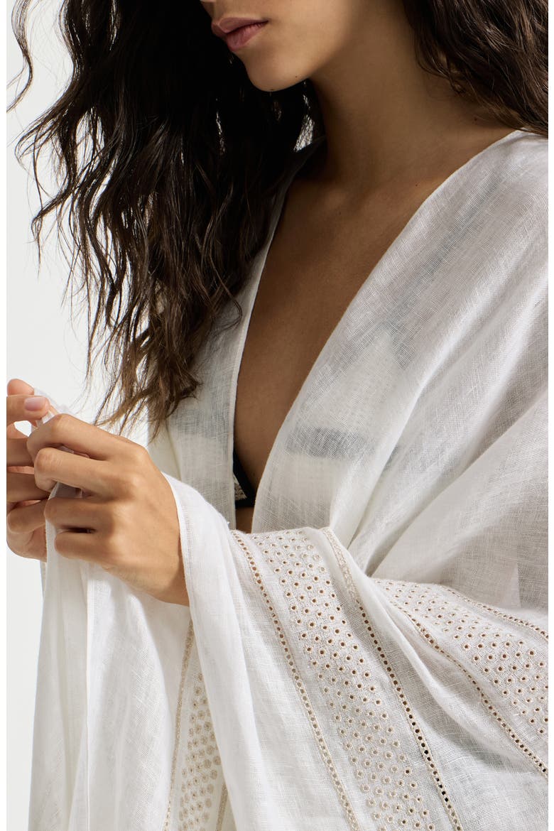 Linen poncho with broderie anglaise, Alternate, color, White