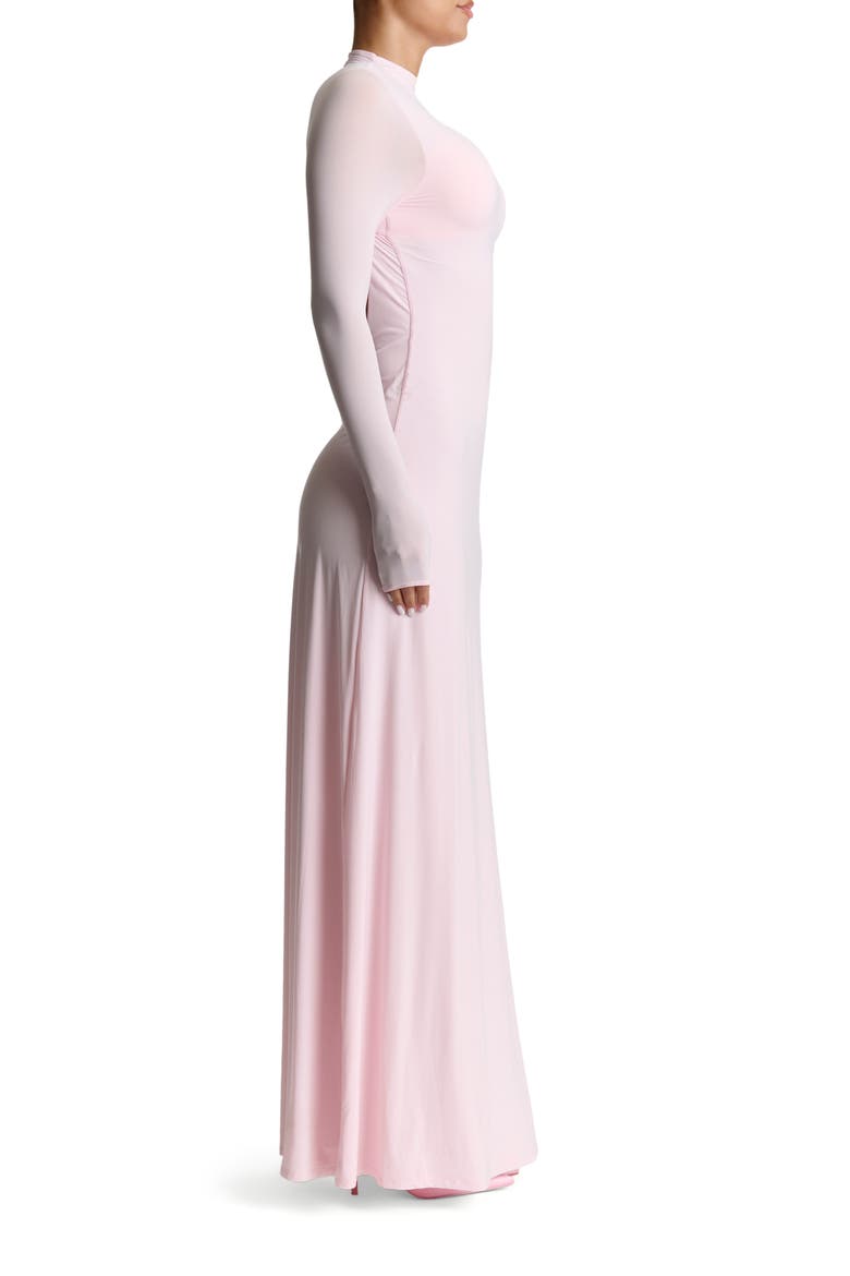 long sleeve open back maxi dress Sofia Satin tie events Open Back and Draped Back