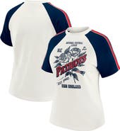 WEAR by Erin Andrews Women's WEAR by Erin Andrews White New England Patriots Sleeve Stripe Distressed Raglan T-Shirt