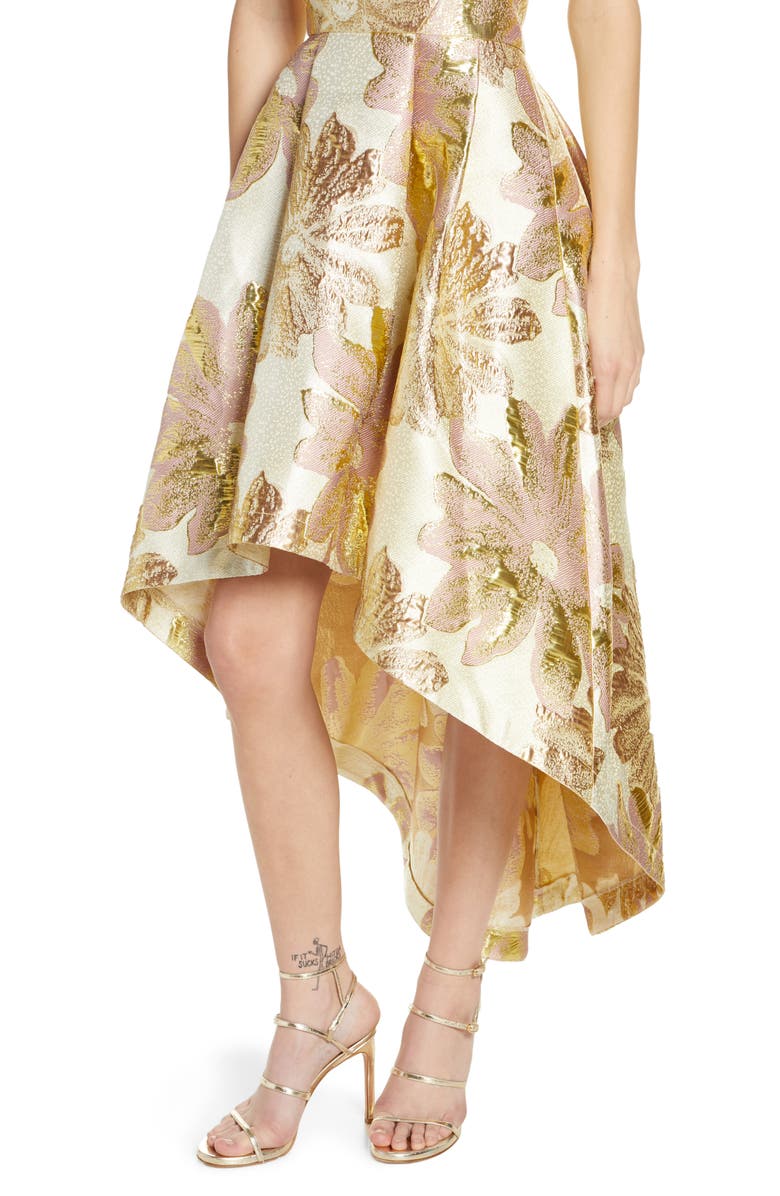 Chi Chi London Grace Strapless High/Low Brocade Party Dress, Alternate, color, 