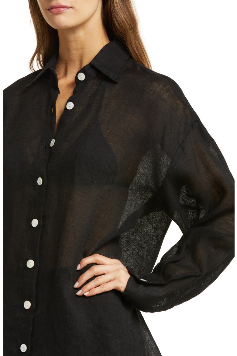 Playa Oversize Linen Cover-Up Shirt, Alternate, color, ECO LINEN GAUZE BLACK