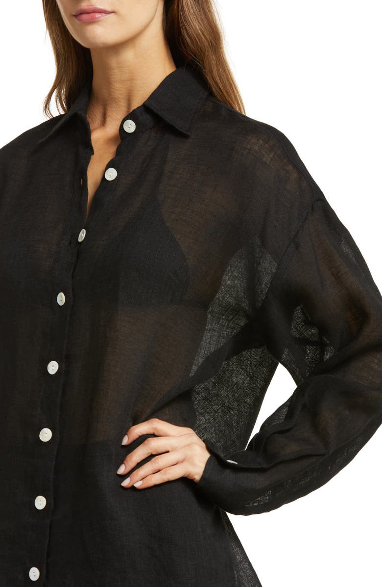 Vitamin A<sup>®</sup> Playa Oversize Linen Cover-Up Shirt, Alternate, color, Eco Linen Gauze Black