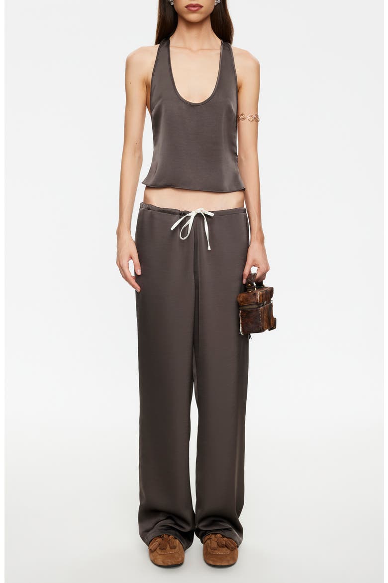 Femme Satin Drawstring Pants, Main, color, MOCHA