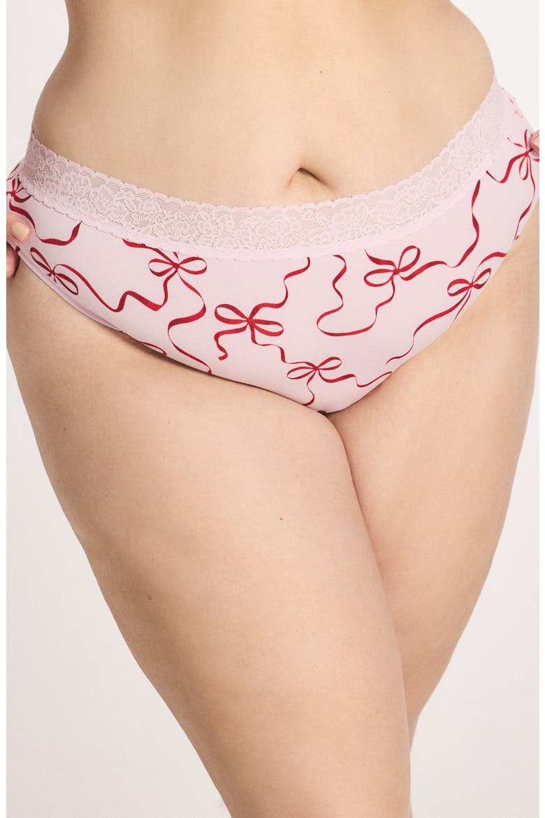 Essentials Lace Trim Stretch Cotton Thong, Main, color, PIXIE DUST PURPLE RIBBON WRAP