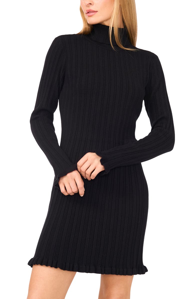 CeCe Long Sleeve Rib Turtleneck Sweater Minidress, Alternate, color, Rich Black