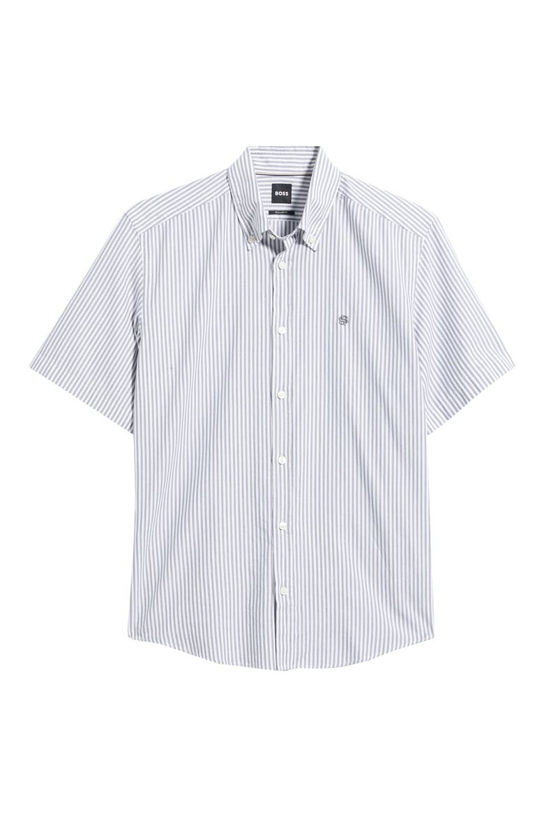 Liam Regular Fit Pinstripe Short Sleeve Button-Down Shirt, Main, color, OPEN BLUE