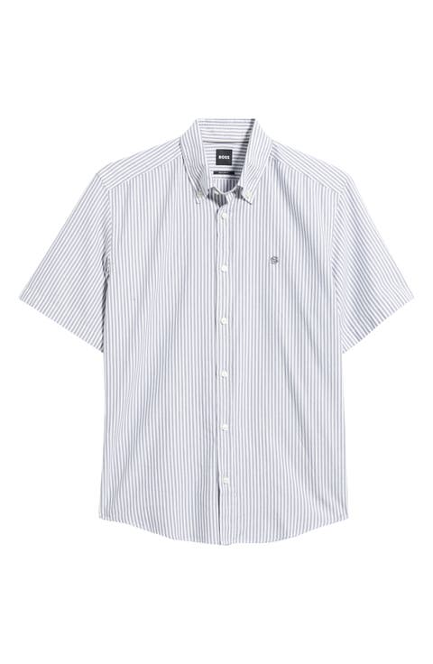 Liam Regular Fit Pinstripe Short Sleeve Button-Down Shirt