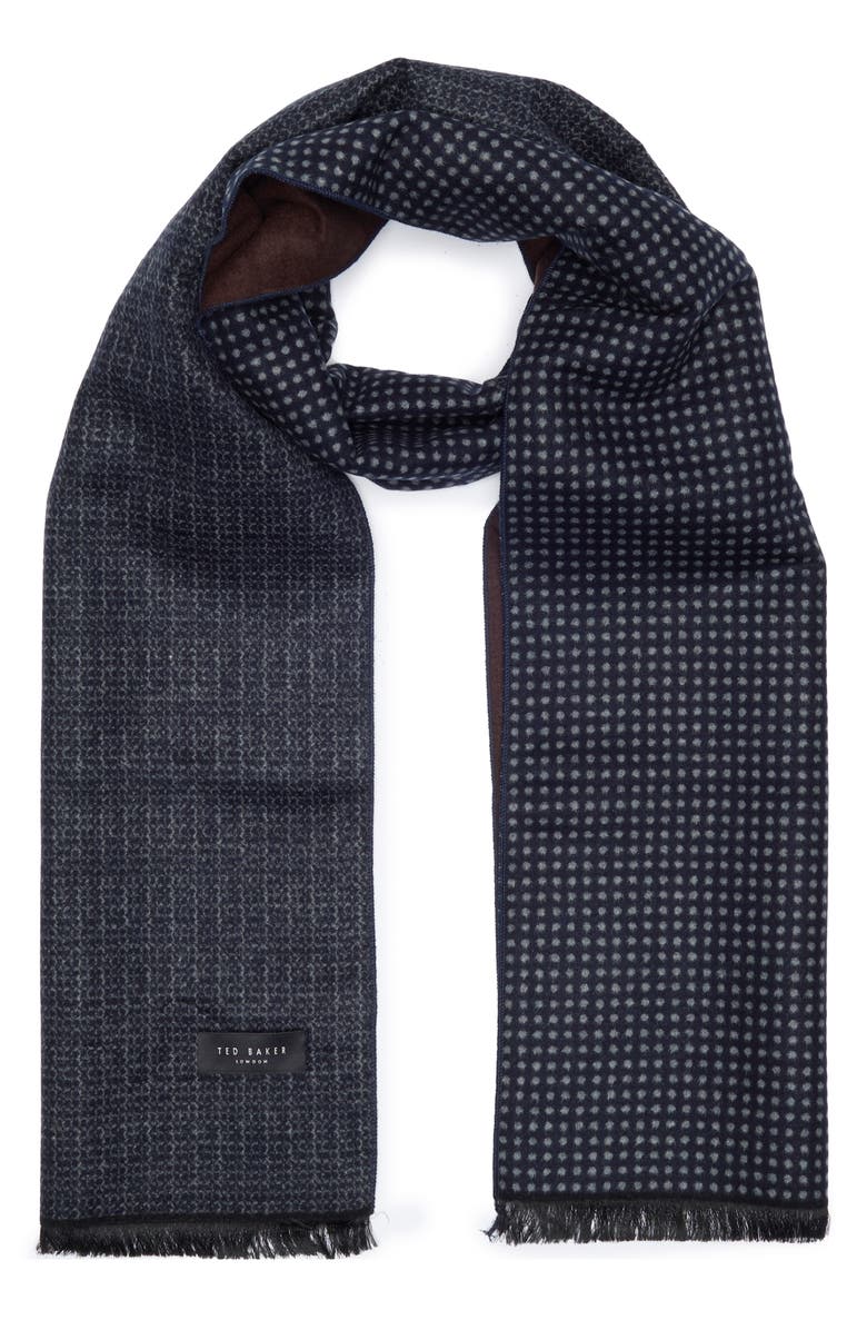 Ted Baker London Dotted Silk Reversible Scarf, Main, color, Brown