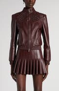 McQueen Smocked Lambskin Leather Bomber Jacket