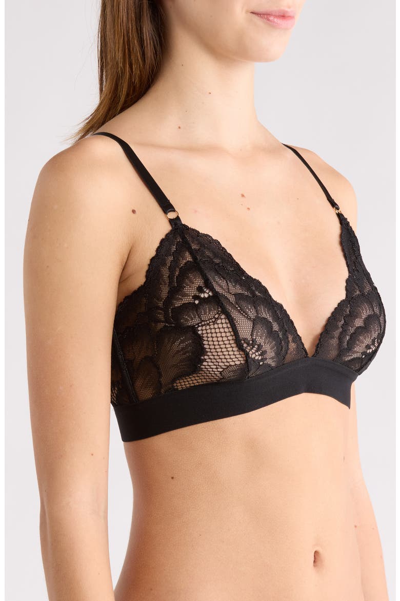 Floral Lace Triangle Bralette, Alternate, color, BLACK