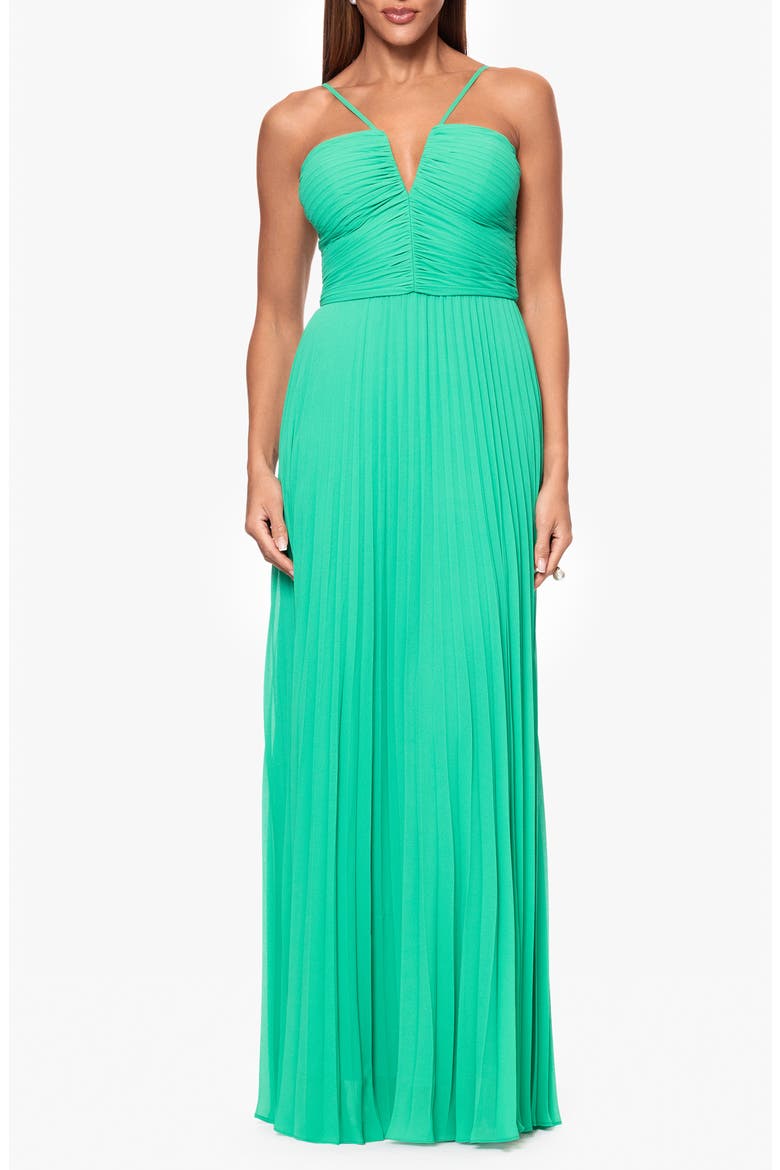 Pleated Chiffon Gown, Main, color, EMERALD