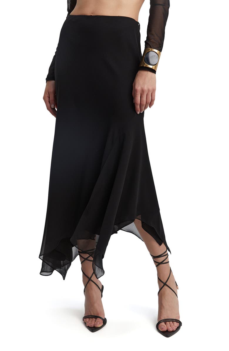 Bardot Suki Handkerchief Hem Georgette Midi Skirt, Main, color, 