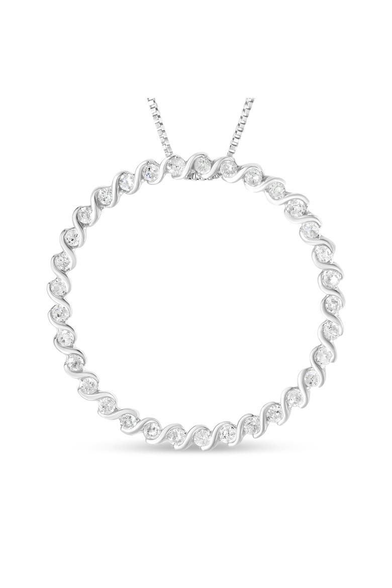 Silver 3/4 Cttw Round Diamond Spiral Curved Circle Pendant 18" Necklace, Main, color, White