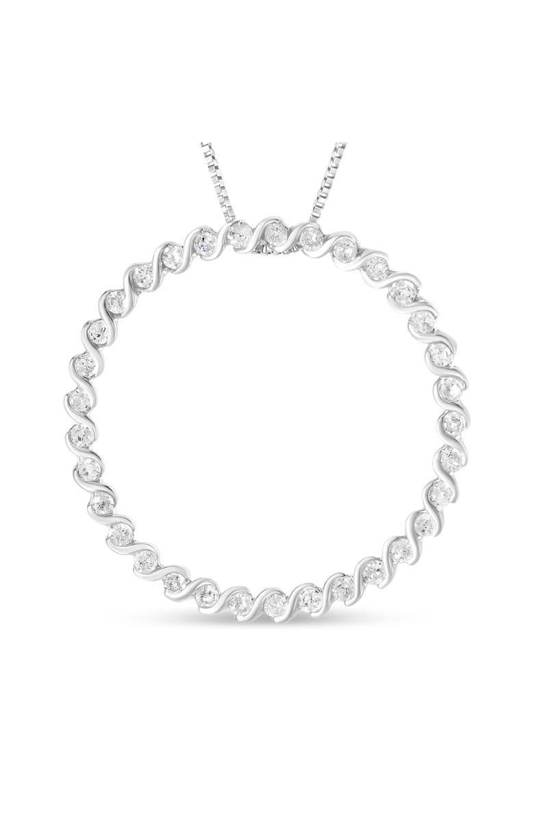 Haus of Brilliance Silver 3/4 Cttw Round Diamond Spiral Curved Circle Pendant 18" Necklace, Main, color, White