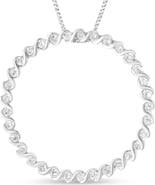 Haus of Brilliance Silver 3/4 Cttw Round Diamond Spiral Curved Circle Pendant 18" Necklace
