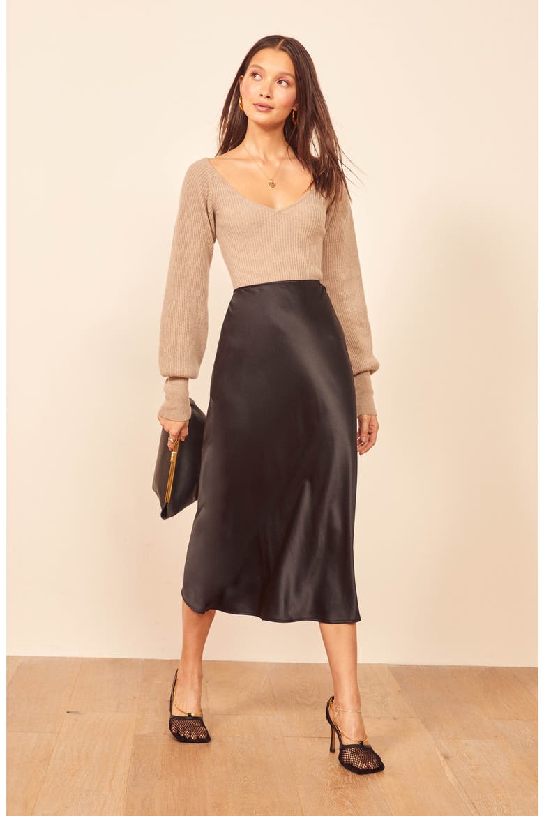 Pratt Silk Midi Skirt, Alternate, color, BLACK