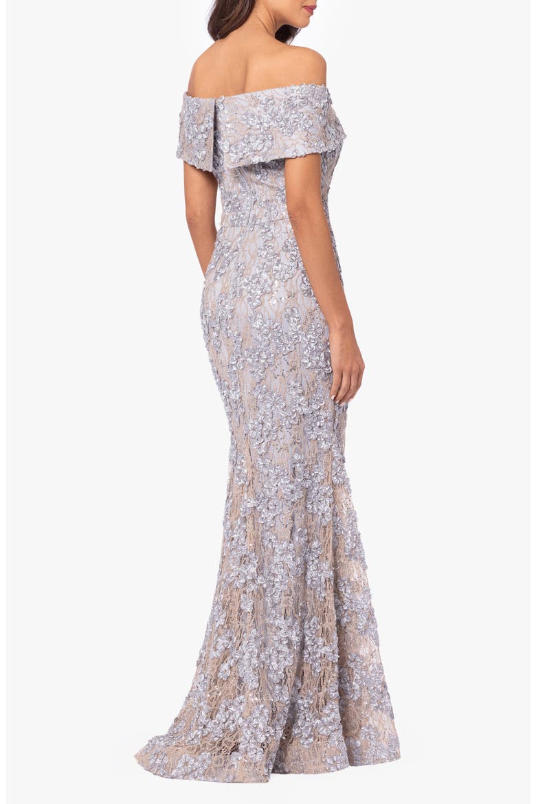 Off the Shoulder Embroidered Gown, Alternate, color, GOLD/ SILVER