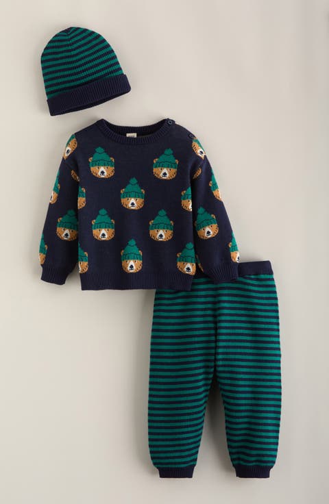 Kids' Festive Print Sweater, Joggers & Beanie 3-Piece Set