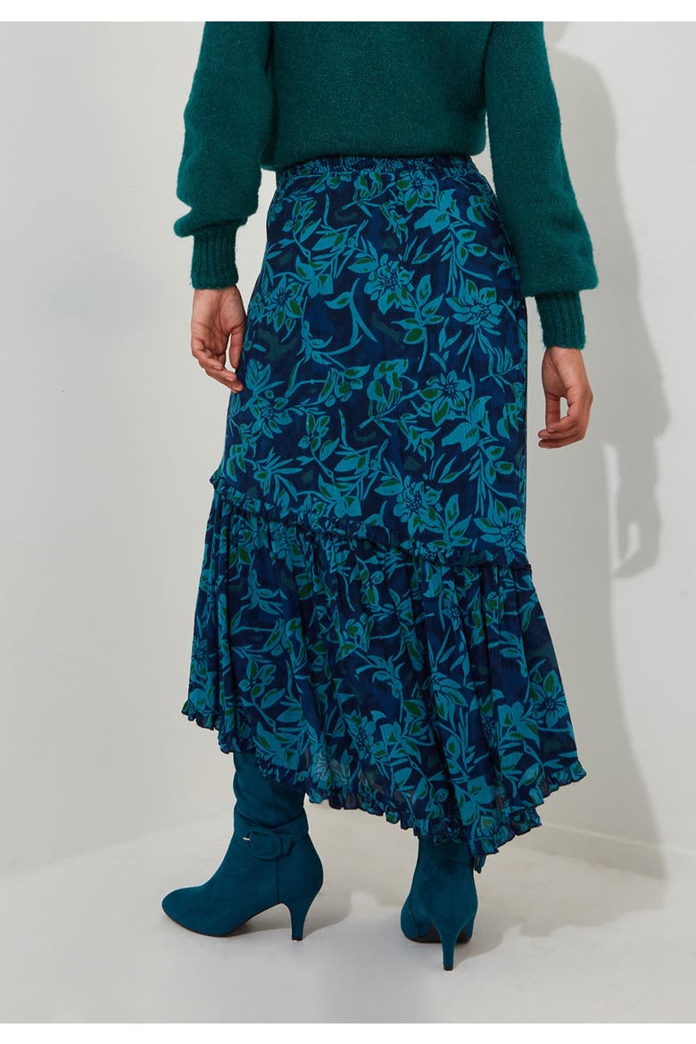 Crinkle Ruffle Maxi Skirt, Alternate, color, INDIGO BLOOM