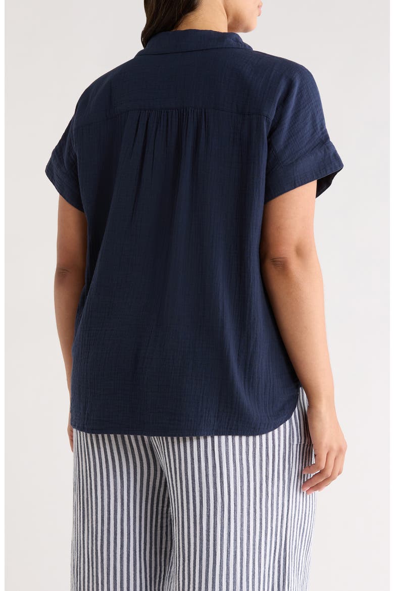 Cotton Gauze Button-Up Shirt, Alternate, color, NAVY STILL