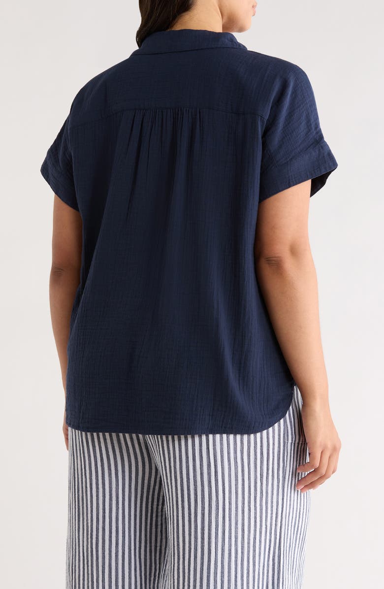 Caslon<sup>®</sup> Cotton Gauze Button-Up Shirt, Alternate, color, Navy Still
