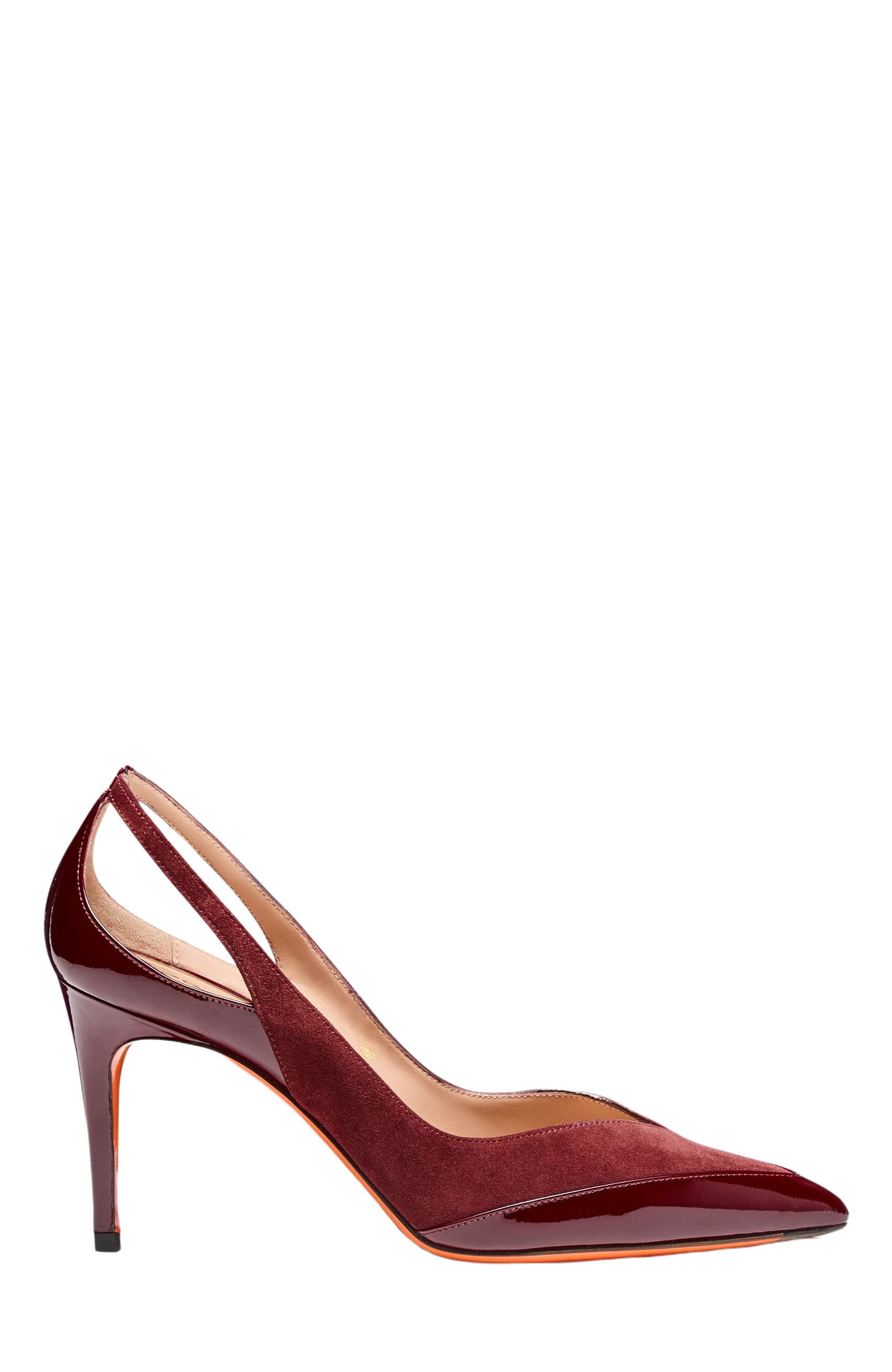 Santoni Women's patent leather and suede high-heel pump, Main, color, Burgundy