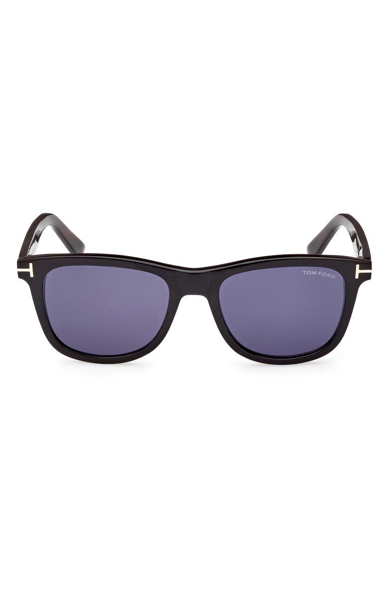 TOM FORD 53mm Polarized Square Sunglasses, Main, color, Black Horn / Blue