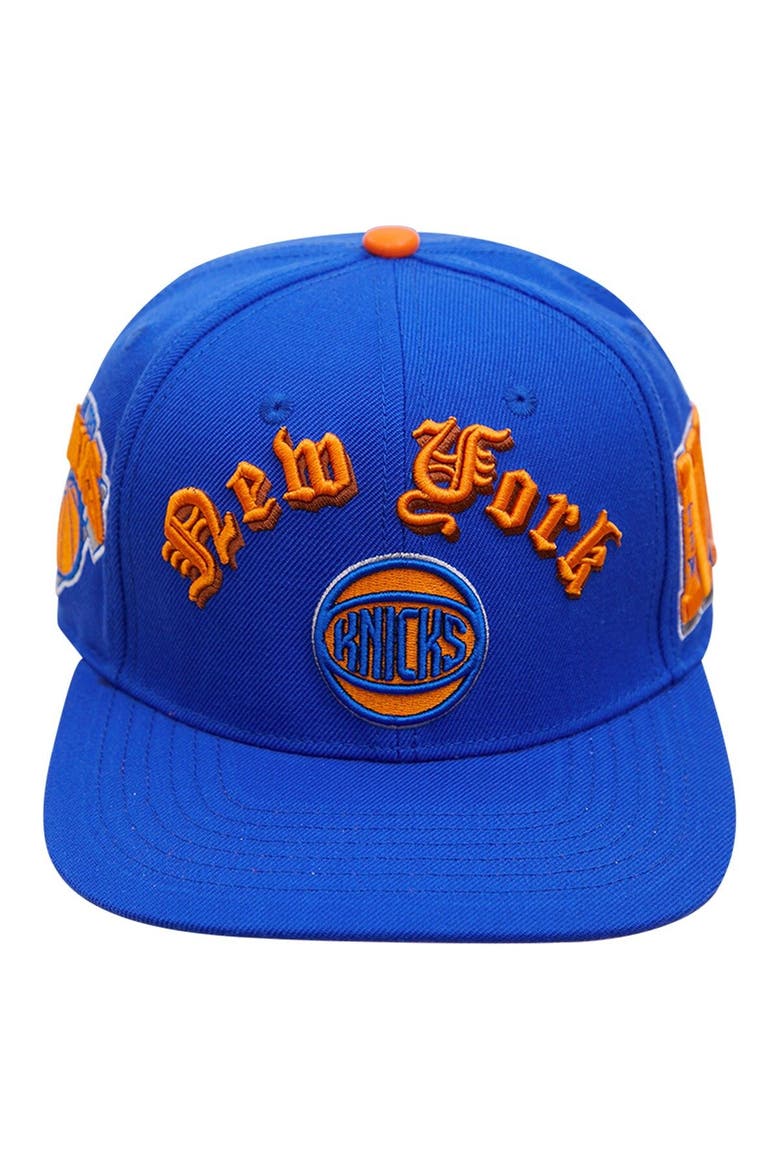 Men's Pro Standard Blue New York Knicks Old English Snapback Hat, Alternate, color, Blue