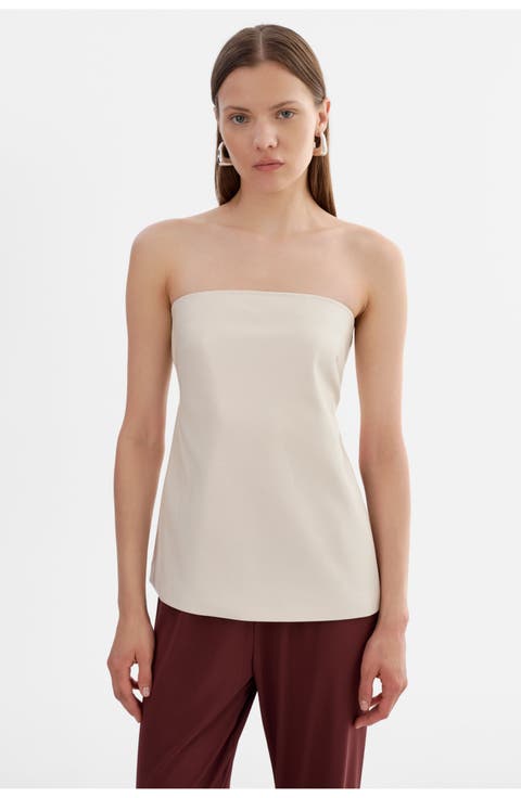 Katya | Faux Leather Open Back Strapless Top
