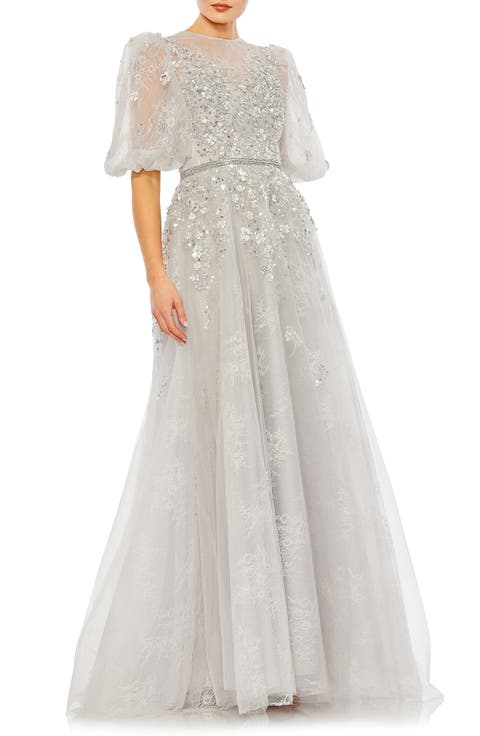 Embellished Puff Sleeve A Line Gown