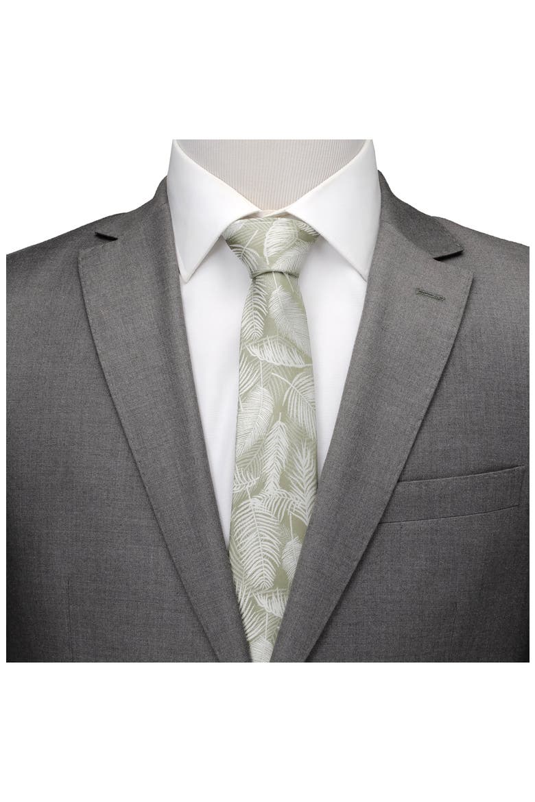 Palm Leaf Print Silk Blend Tie, Alternate, color, GREEN