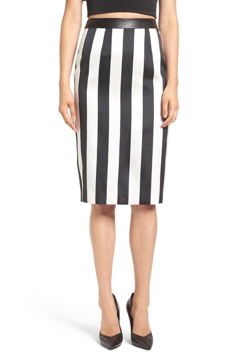 Stripe Pencil Skirt, Main, color, WHITE/ BLACK