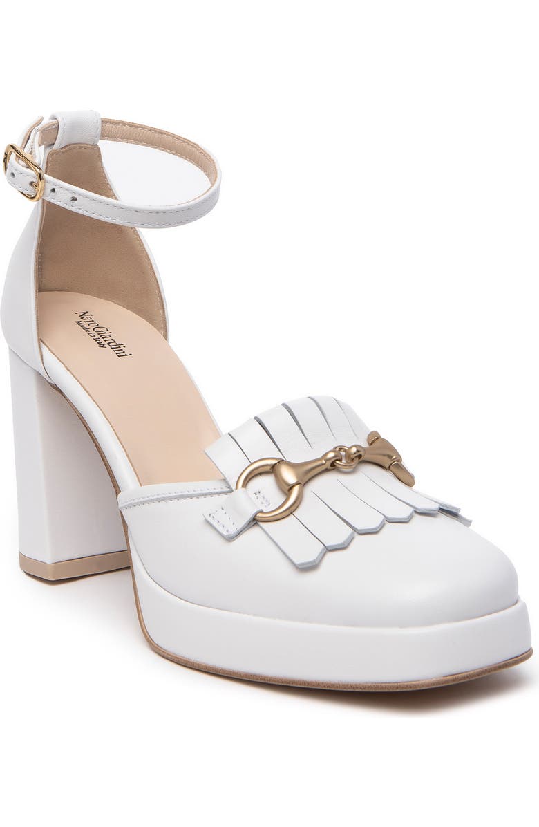 NeroGiardini Kiltie Ankle Strap Platform Pump, Main, color,