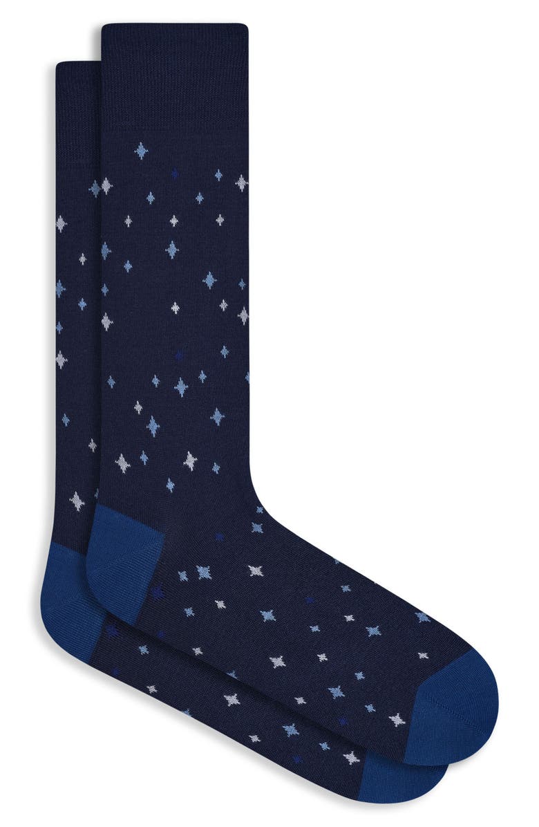 Bugatchi Star Pattern Mercerized Cotton Blend Dress Socks, Main, color, Navy