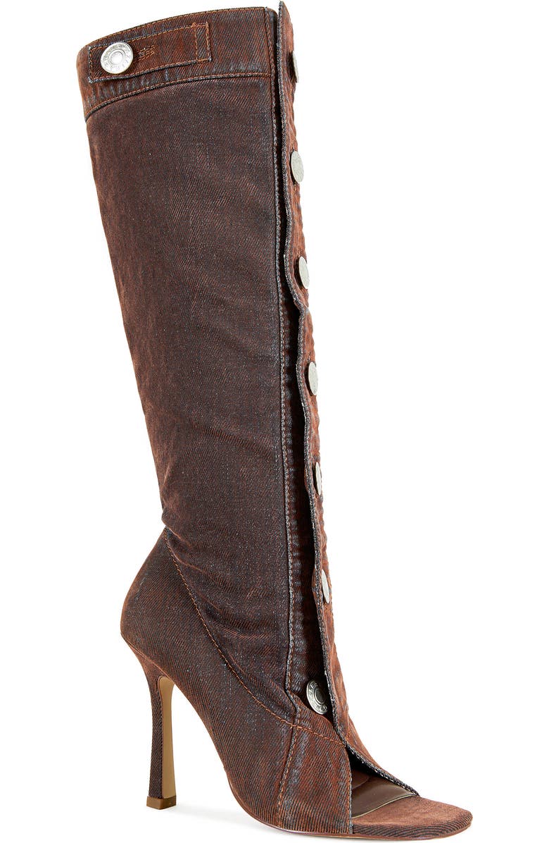 AZALEA WANG Kazuki Denim Knee High Boots, Main, color, Orange