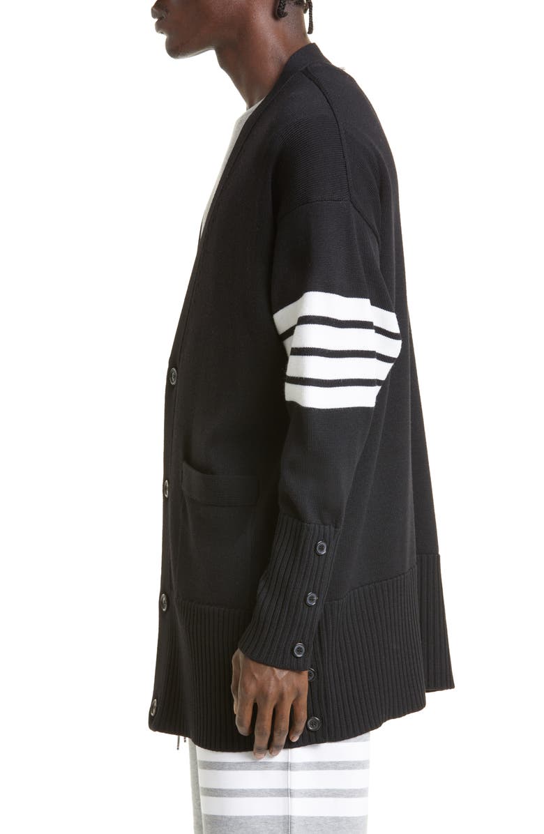 Thom Browne 4-Bar Elongated Merino Wool Cardigan, Alternate, color, 