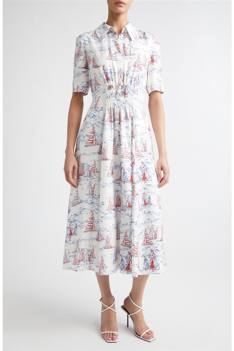 Khloe Print Silk Midi Shirtdress, Main, color, BOAT PRINT