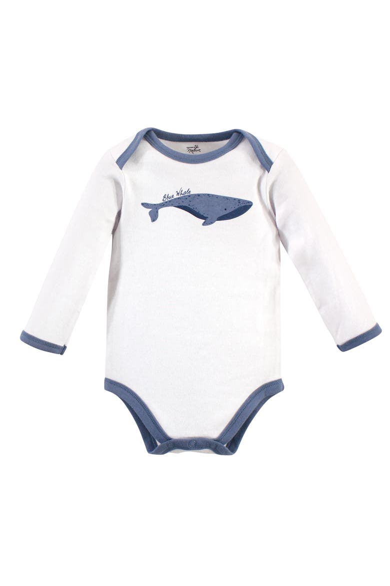 Organic Cotton Long-Sleeve Bodysuits, Alternate, color, Blue Whale