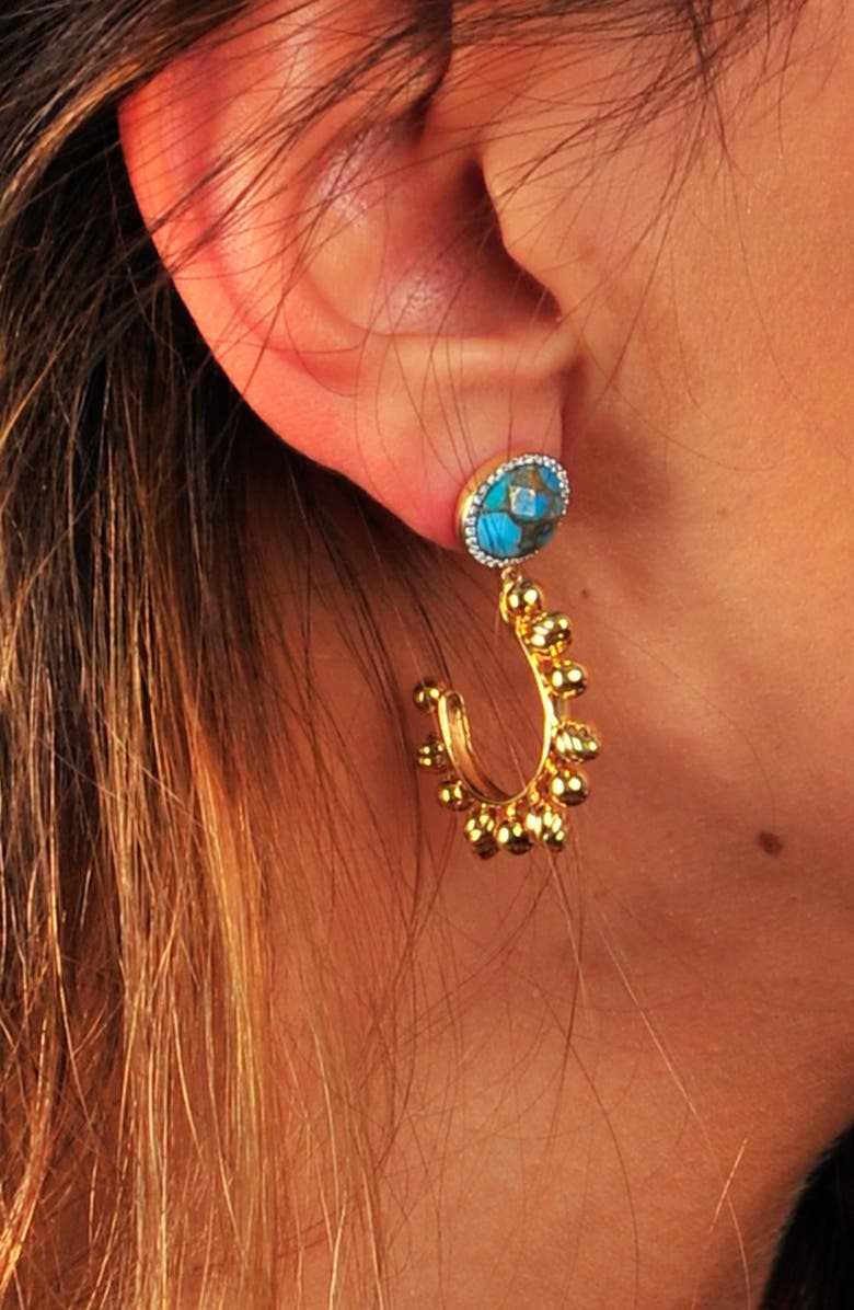 LuvMyJewelry Rise & Shine 14K Gold Vermeil Turquoise & Diamond Hoop Drop Earrings, Alternate, color, 14Kt Gold Vermeil On Sterling