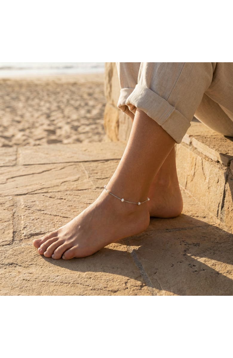 Bliss Diamond Max Anklet Silver Plated 9.5" 5mm Freshwater Pearls Lobster Clasp, Alternate, color, Silver