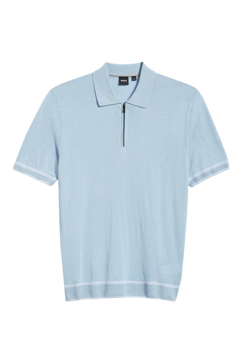 Norbertino Cotton Short Sleeve Tipped Sweater, Alternate, color, LIGHT/ PASTEL BLUE