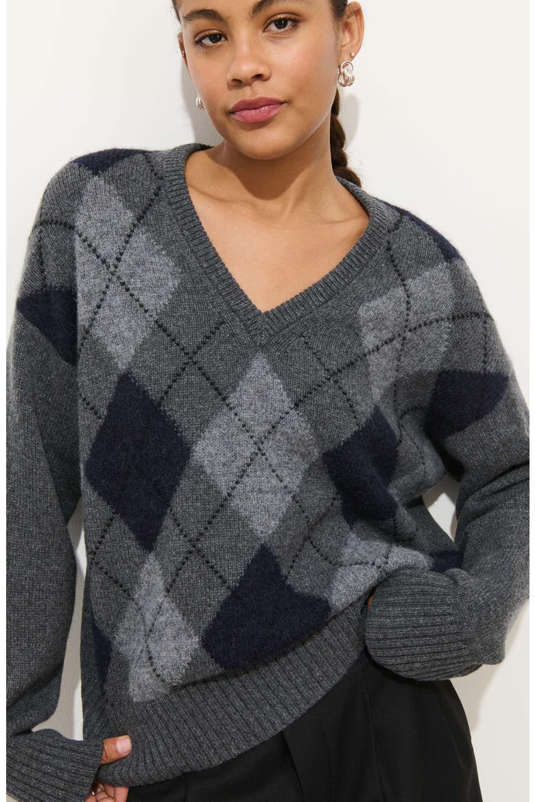 Campbell Argyle Wool Blend V-Neck Sweater, Alternate, color, STORM GREY MULTI