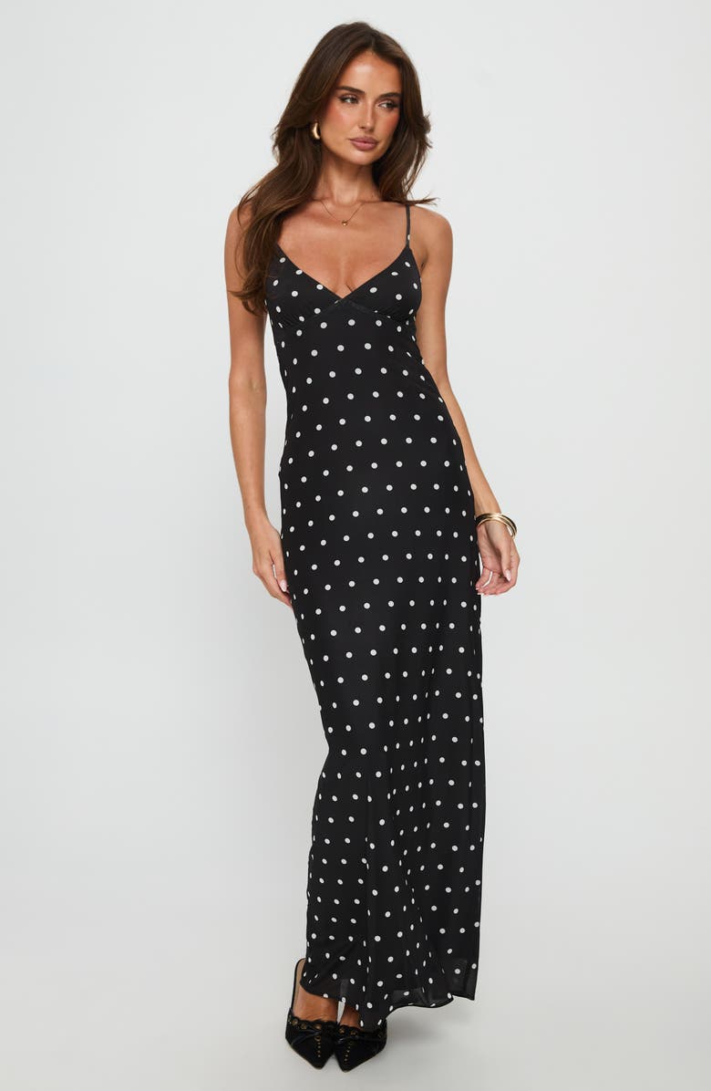 Princess Polly Glass Half Full Sleeveless Mesh Maxi Dress, Alternate, color, Black Polka