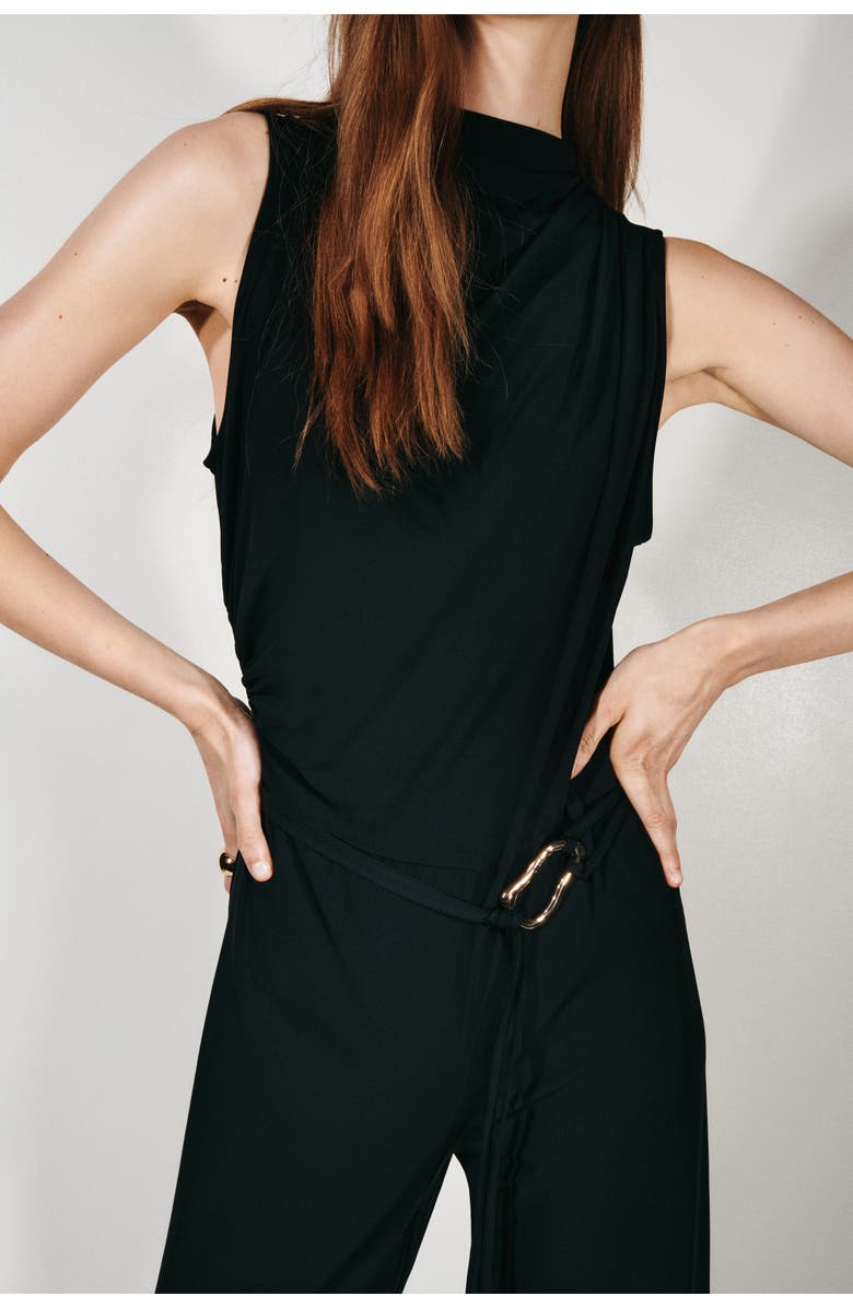 H&M Draped Jumpsuit, Alternate, color, Black