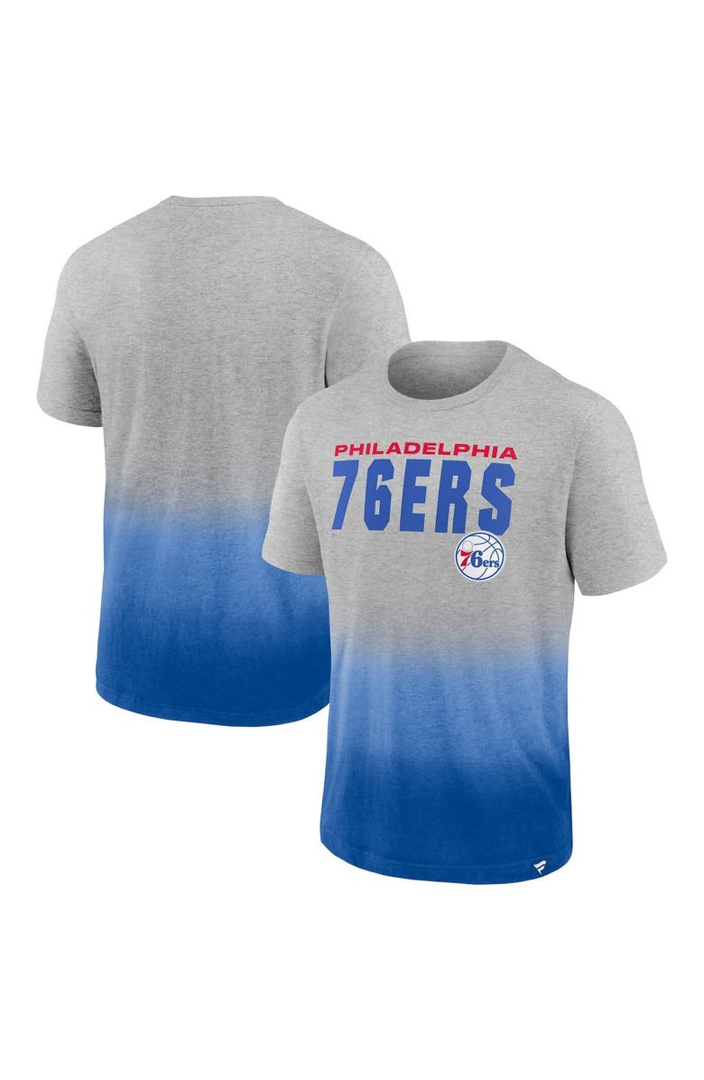 FANATICS Men's Fanatics Branded Heathered Gray/Royal Philadelphia 76ers Board Crasher Dip-Dye T-Shirt, Main, color, 
