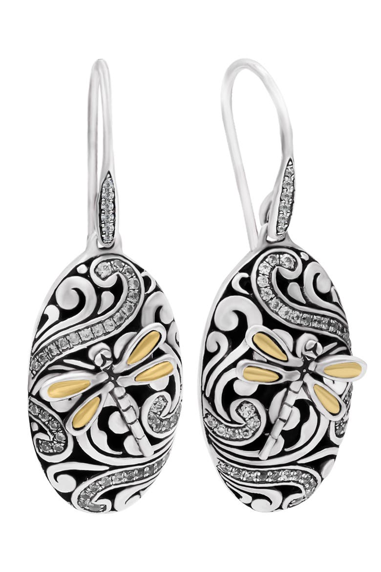 Dragonfly Earrings in Sterling Silver and 18K Gold, Main, color, Silver