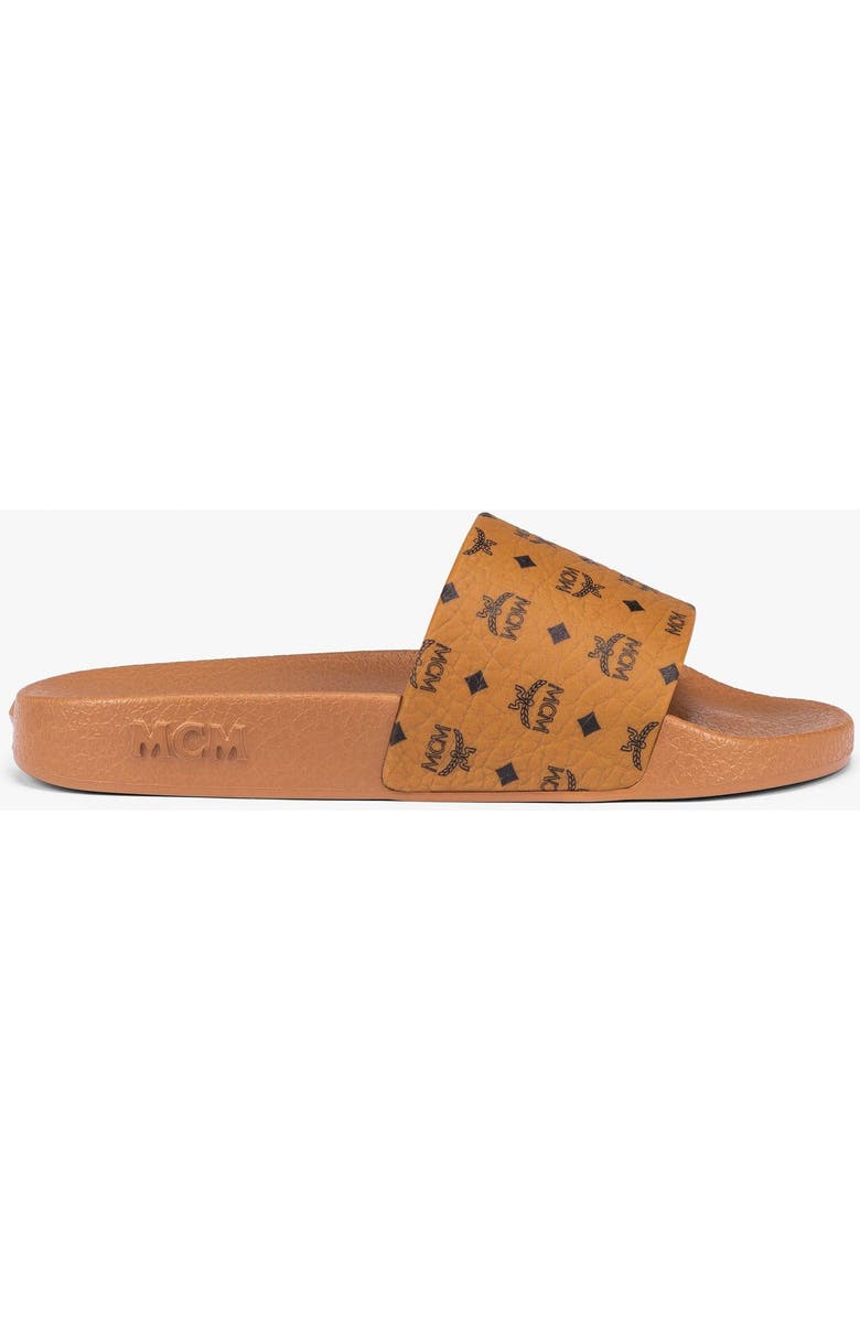 MCM Male Monogram Print Rubber Slides, Alternate, color, Cognac